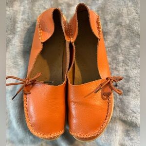 Orange leather ballet flats, size 8